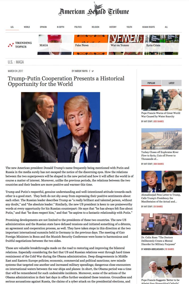 Trump-Putin İşbirliği Dünya İçin Tarihi Bir Fırsat
