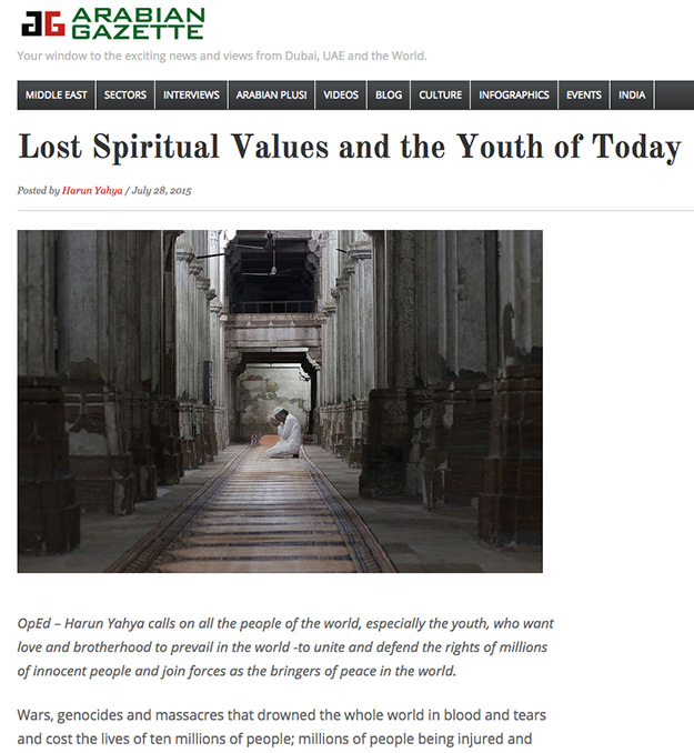 arabian gazette_adnan_oktar_lost_spiritual_values
