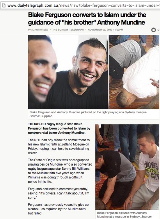 Famous Australian Rugby Player Blake Ferguson Embraces Islam