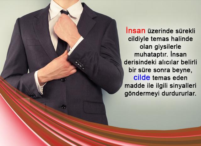 İnsan, üzerinde sürekli cildiyle temas halinde olan giysilerle muhataptır.