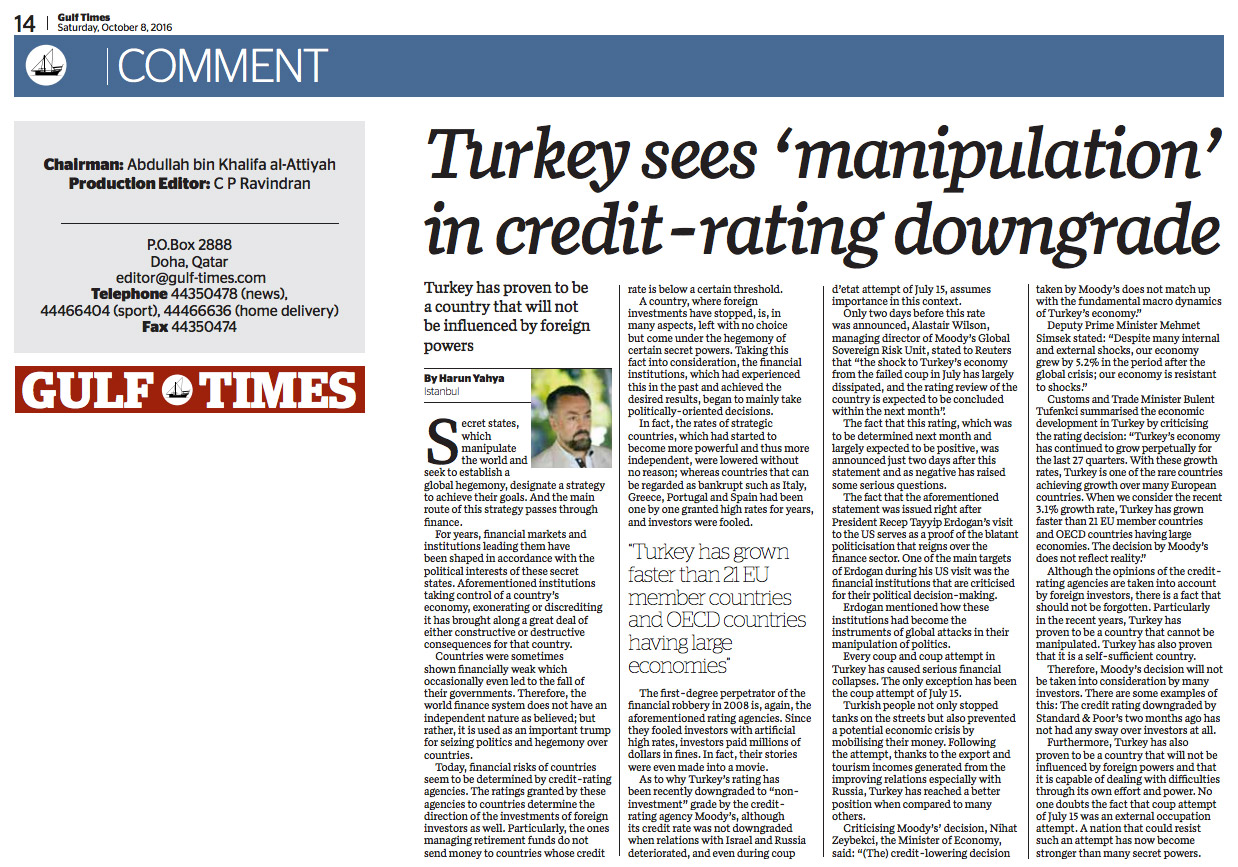 gulf times_adnan_oktar_Turkey_sees_manipulation_in_credit_rating_downgrade