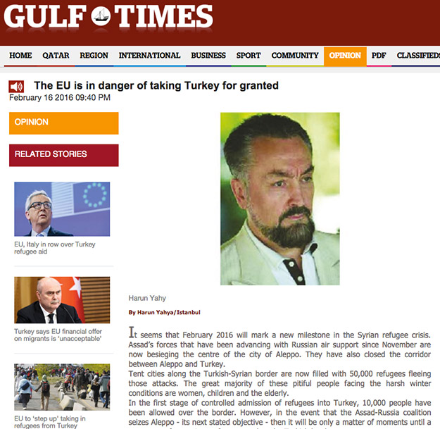 gulf times_adnan_oktar_eu_in_danger_of_taking_turkey_for_granted