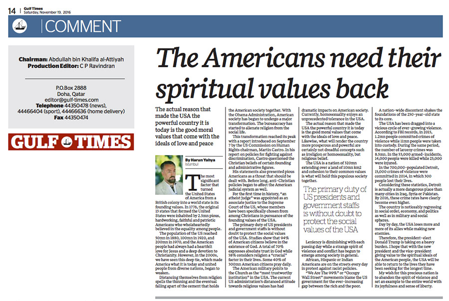 gulf times_adnan_oktar_the_americans_need_their_spiritual_values_back