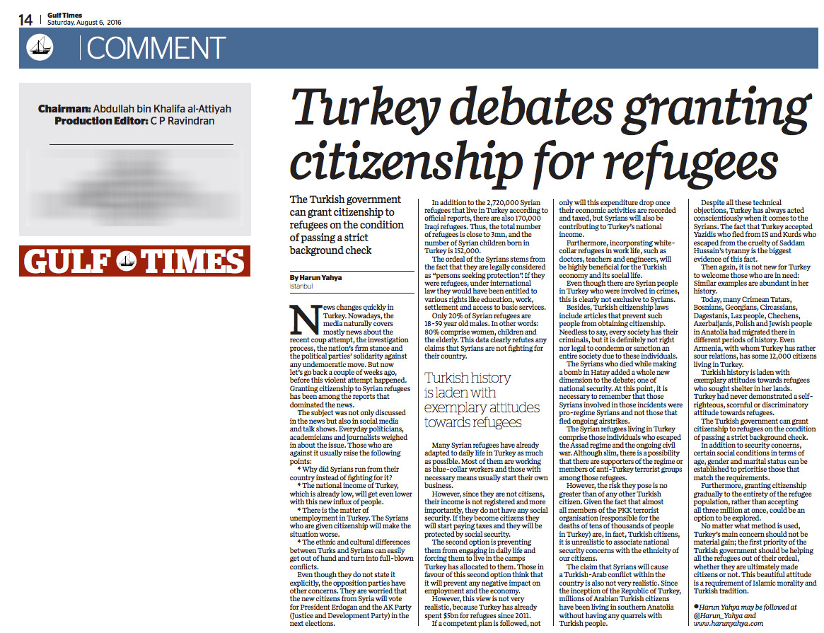 gulf times_adnan_oktar_turkey_debates_granting_citizenship_for_refugees