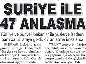 Suriye ile 47 anlaşma