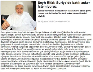 Şeyh Rıfai: Suriye’de Batılı Asker İstemiyoruz