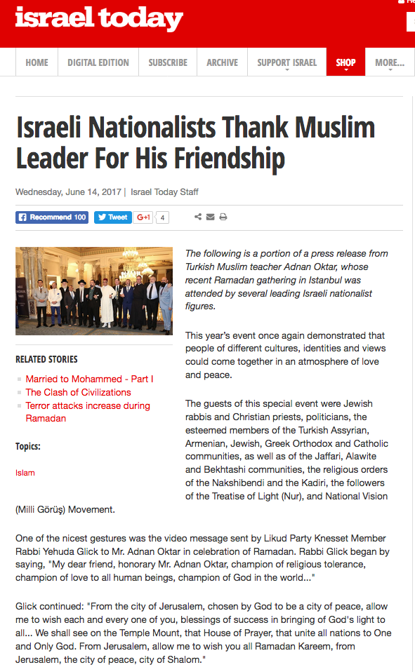 Israeli Nationalists Thank Adnan Oktar for his Friendship 