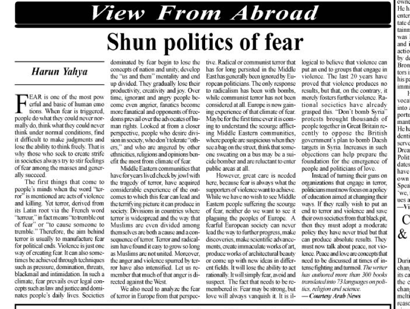 Shun Politics of Fear