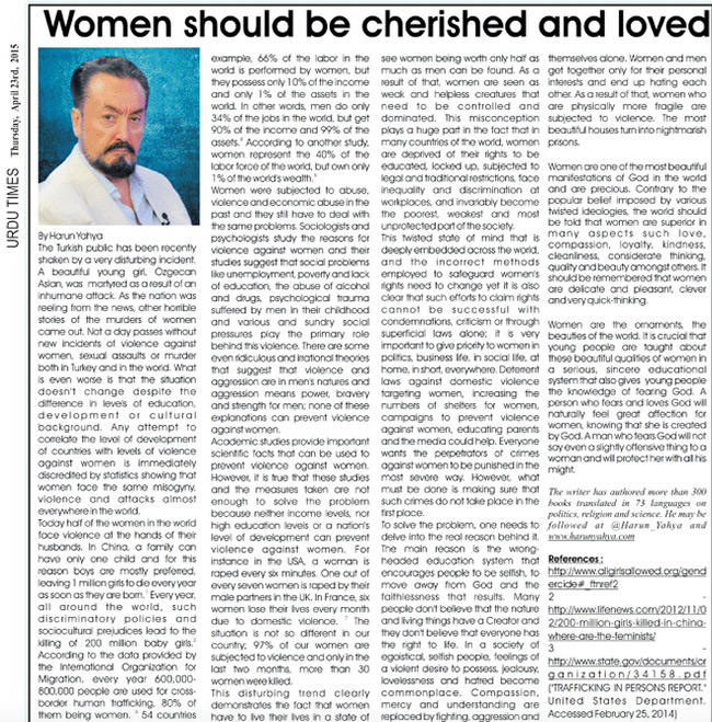 urdu times_adnan_oktar_women_should_be_cherished