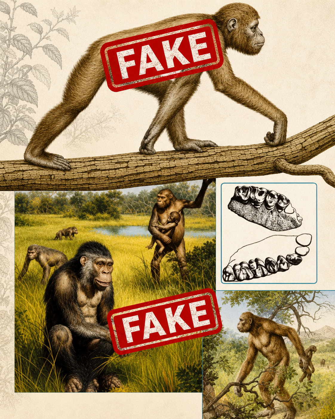 The Ramapithecus fossil consisted merely of an incomplete jaw made up of two pieces. Yet evolutionist speculators had no difficulty in depicting Ramapithecus itself, its imaginary family and the imaginary environment in which it lived on the basis of these jaw fragments. After all, the evolutionists' only method was to keep evolution alive not through science, but through images based on the imagination.