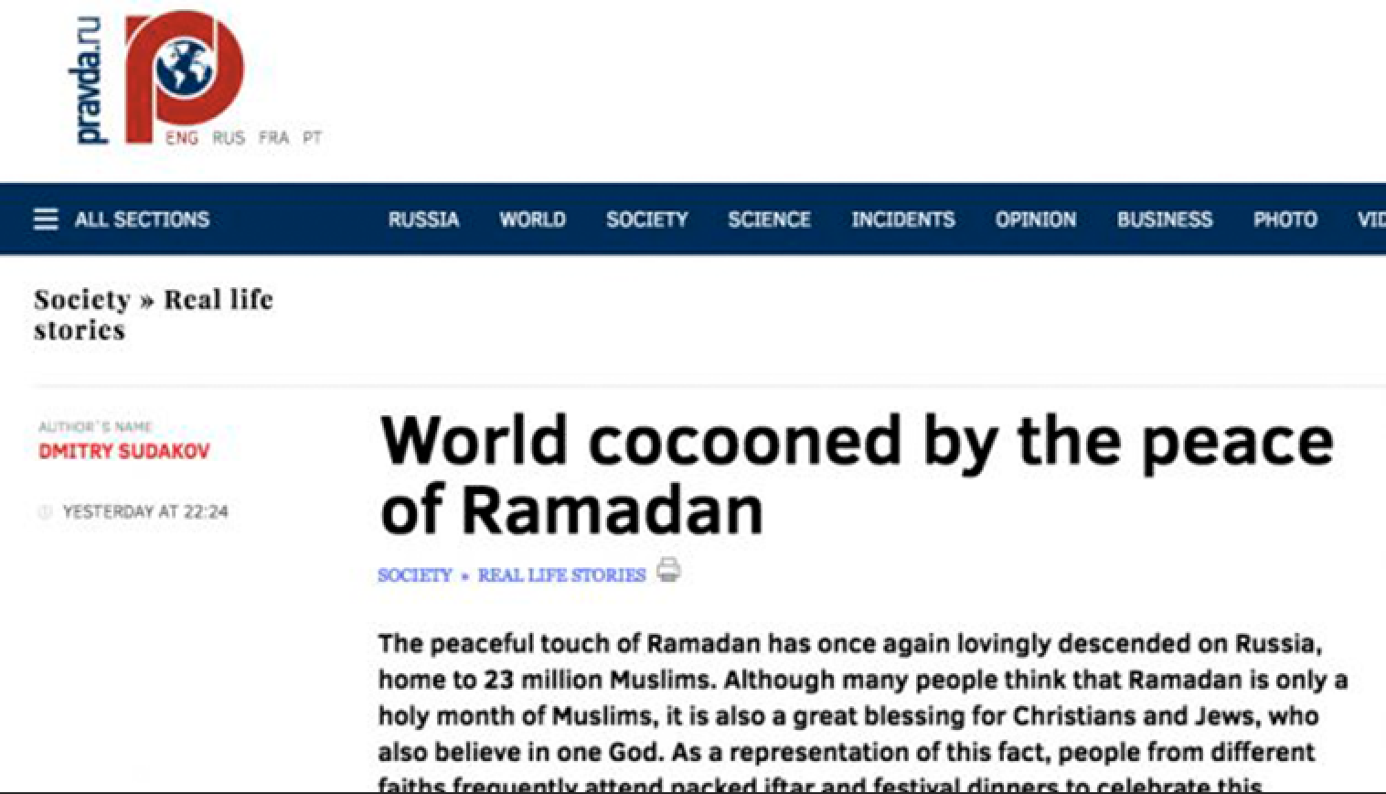 World cocooned by the peace of Ramadan