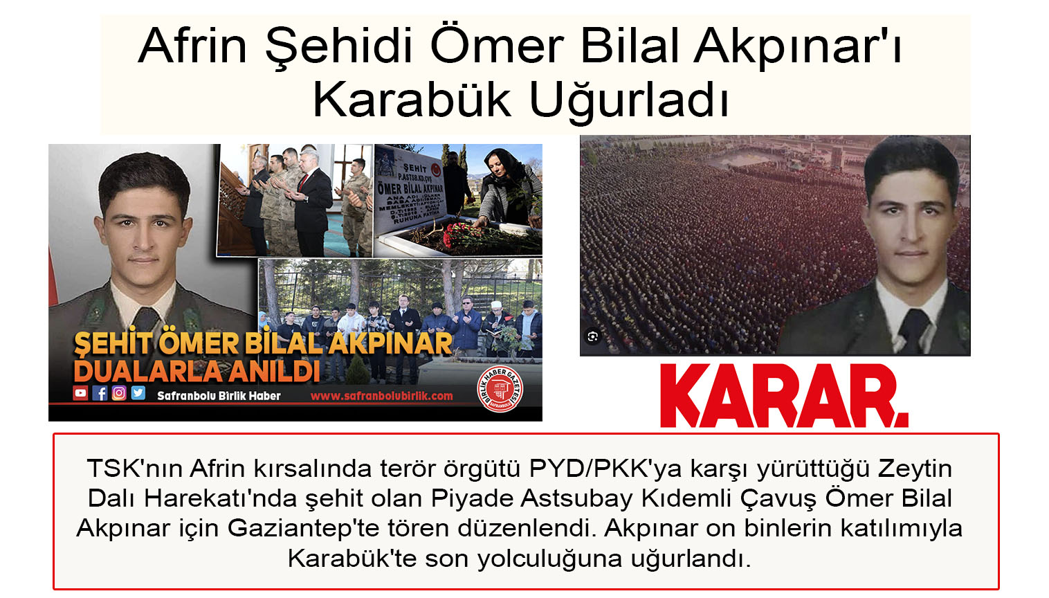 Afrin Şehidi Ömer Bilal Akpınar'ı On Binler Uğurladı