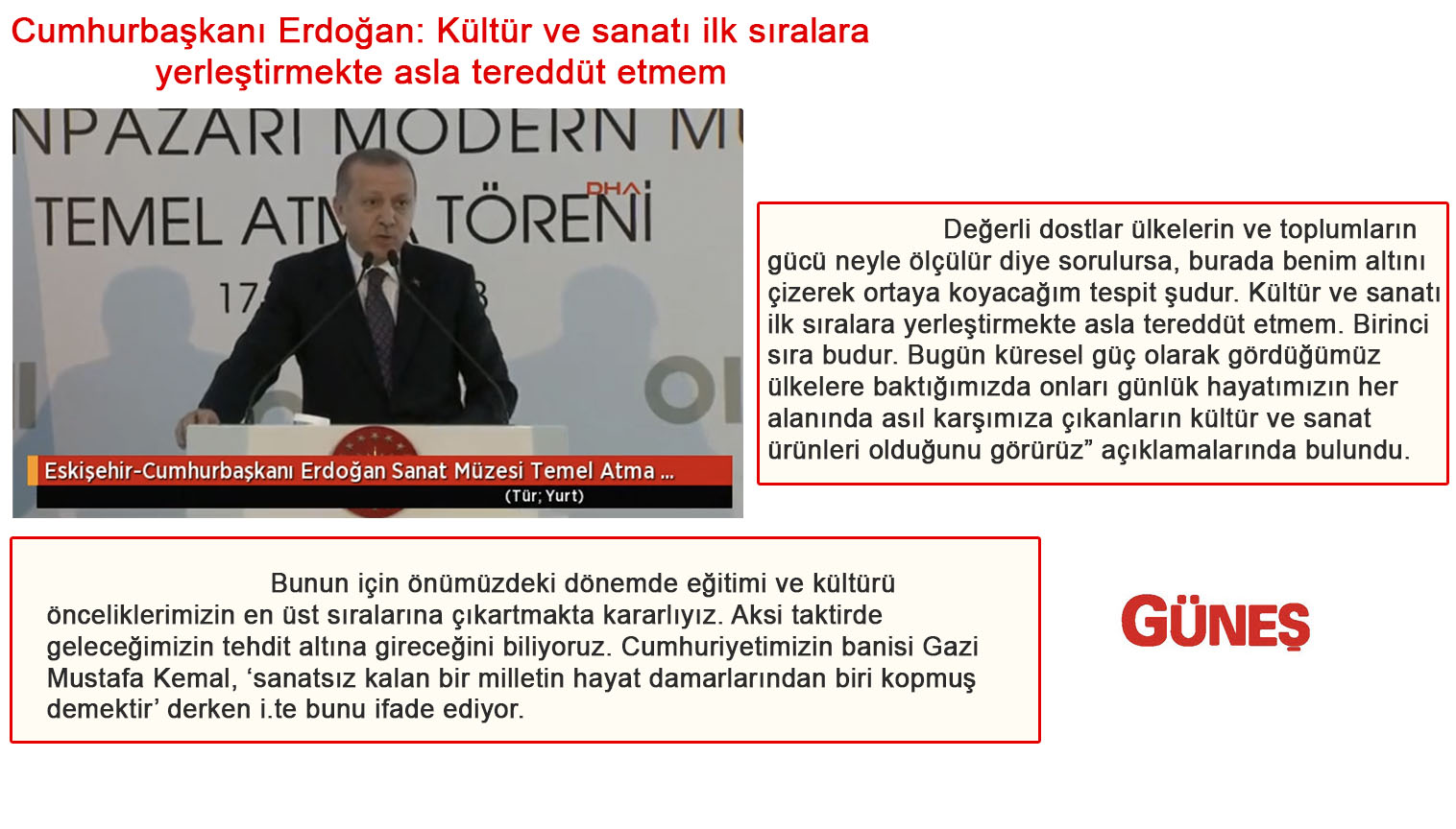 Cumhurbaşkanı Erdoğan: “Kültür ve Sanatı İlk Sıralara Yerleştirmekte Asla Tereddüt Etmem”