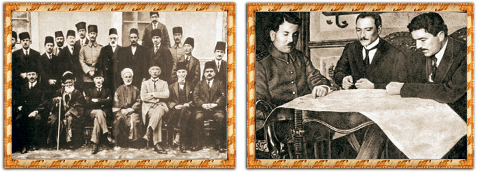 Solda, Sivas Kongresi üyeleri ile beraber.Sağda, Sivas Kongresi'nden Rauf Orbay ve Ali Fuat Cebesoy'la (1919)