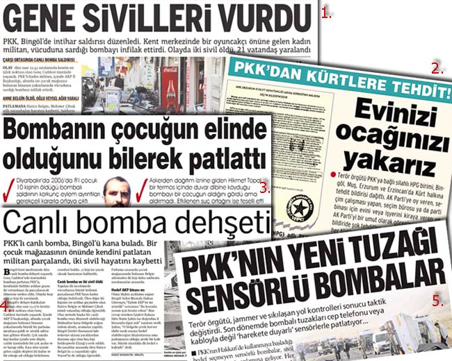 PKK haberleri, gazete küpürleri