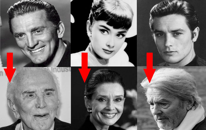 Kırk Douglas, Audrey Hepburn, Alain Delon 